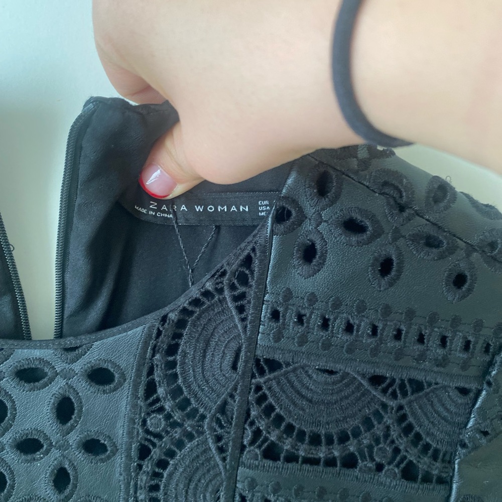 Zara Woman Black Leather dress with floral design